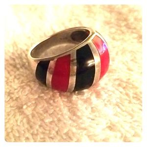 Stitch fix silver 925 red & navy blue ring size 8